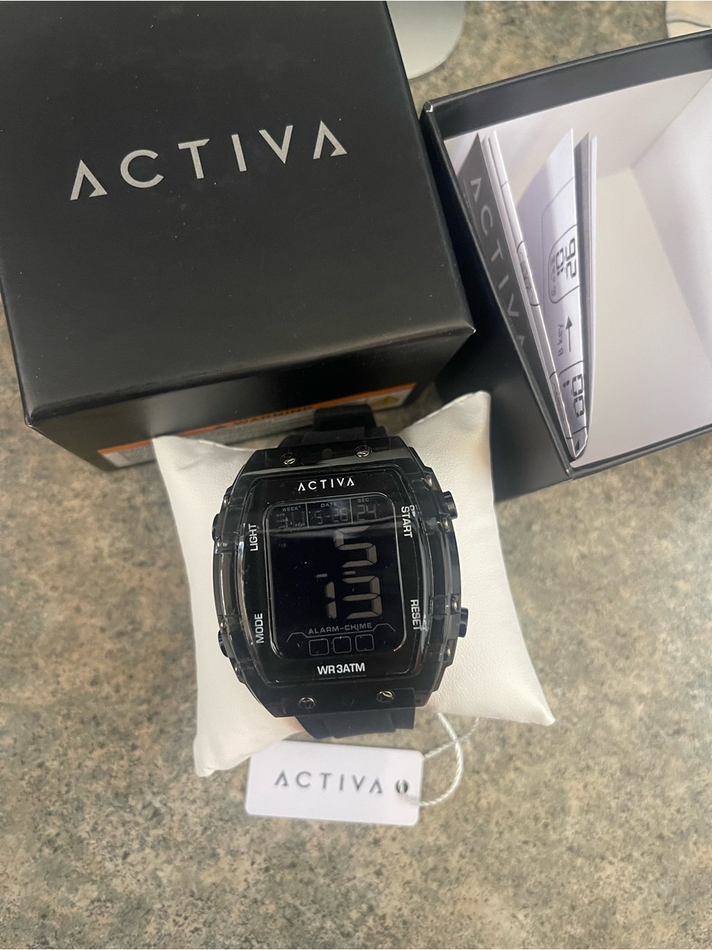 Activa Black Digital Men's Sport Watch with Water Resistant Design